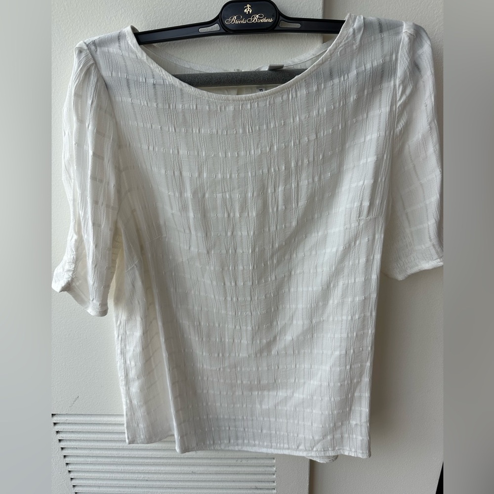 Forever New Cream Ribbed Short Sleeve Blouse